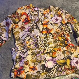 Chico's Orange Yellow Asymmetrical Graphic Blouse